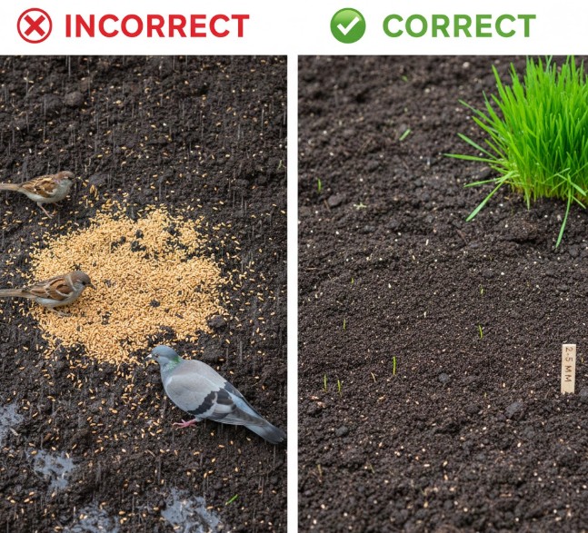 Proper depth for covering grass seed in UK gardens